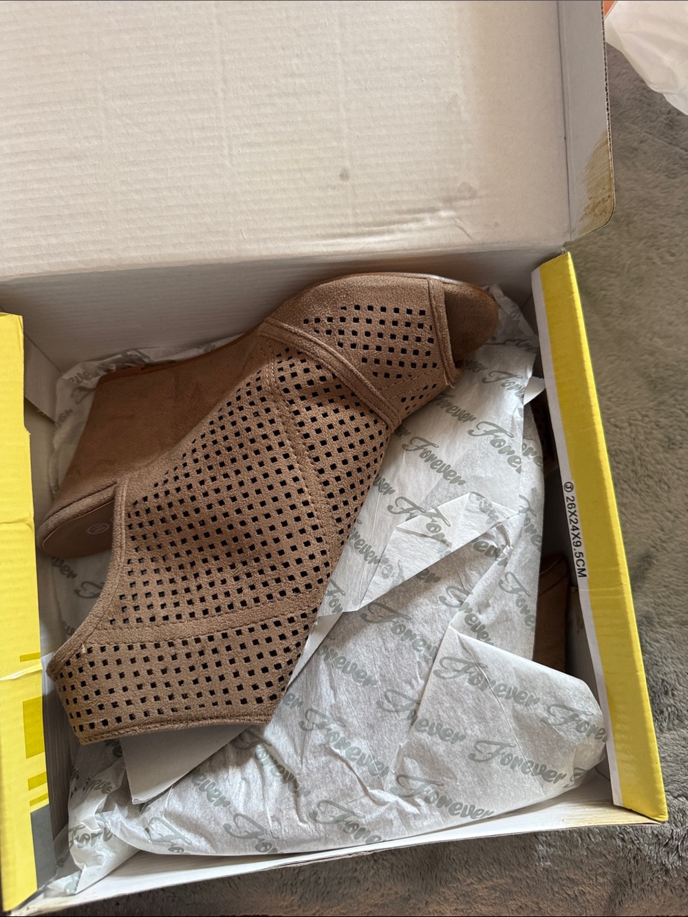Brown Perforated Wedge Peep-Toe Booties - Brown size 8.5
